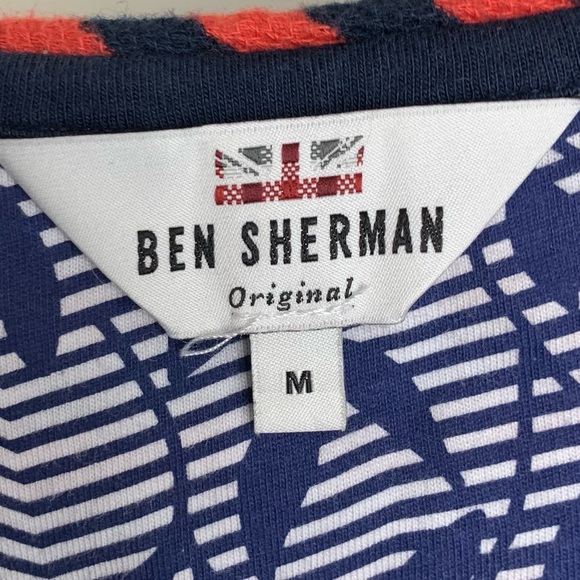 Ben Sherman Cotton Red Navy Striped Long Sleeve Scoop Neck Basic Casual Shirt M - Picture 5 of 7